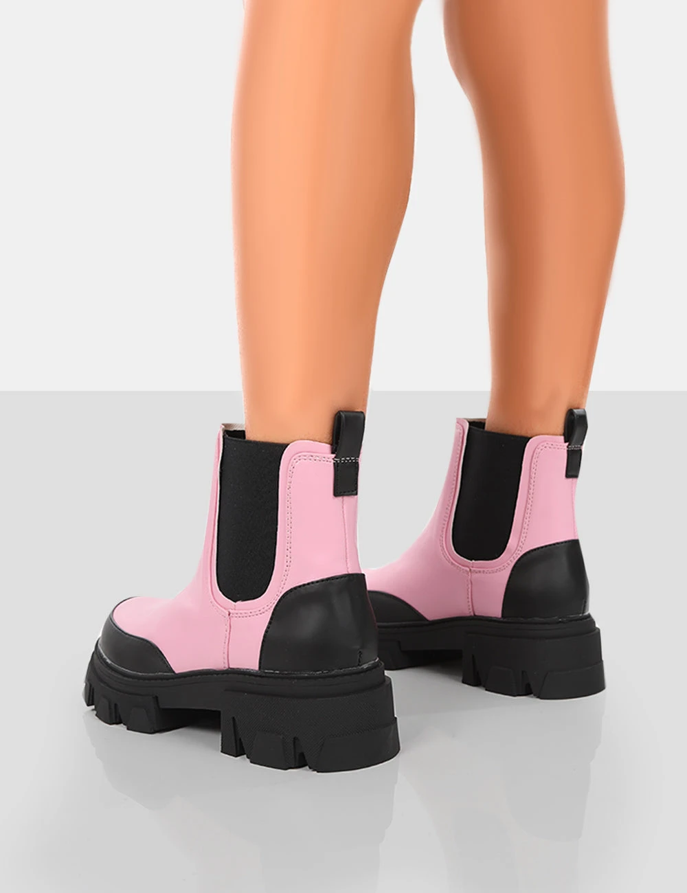 By Midnight Pink Pu Platform Chunky Sole Chelsea Boots 2 By Midnight Pink Pu Platform Chunky Sole Chelsea Boots - Image 2