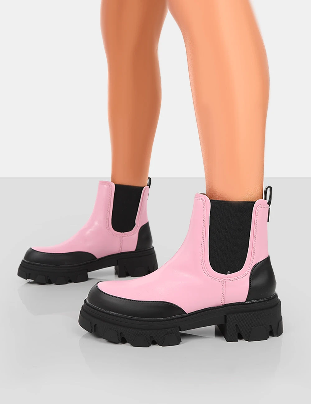 By Midnight Pink Pu Platform Chunky Sole Chelsea Boots 3 By Midnight Pink Pu Platform Chunky Sole Chelsea Boots - Image 3