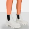 By Midnight White Pu Platform Chunky Sole Chelsea Boots