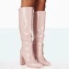 Posie Baby Pink Croc PU Knee High Block Heel Boots