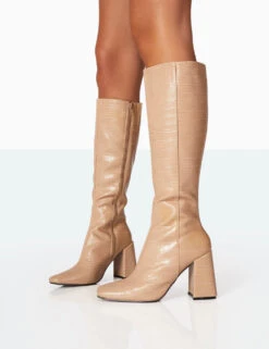 Apology Nude Patent Croc Knee High Block Heel Boots -Boots Store 771A7029