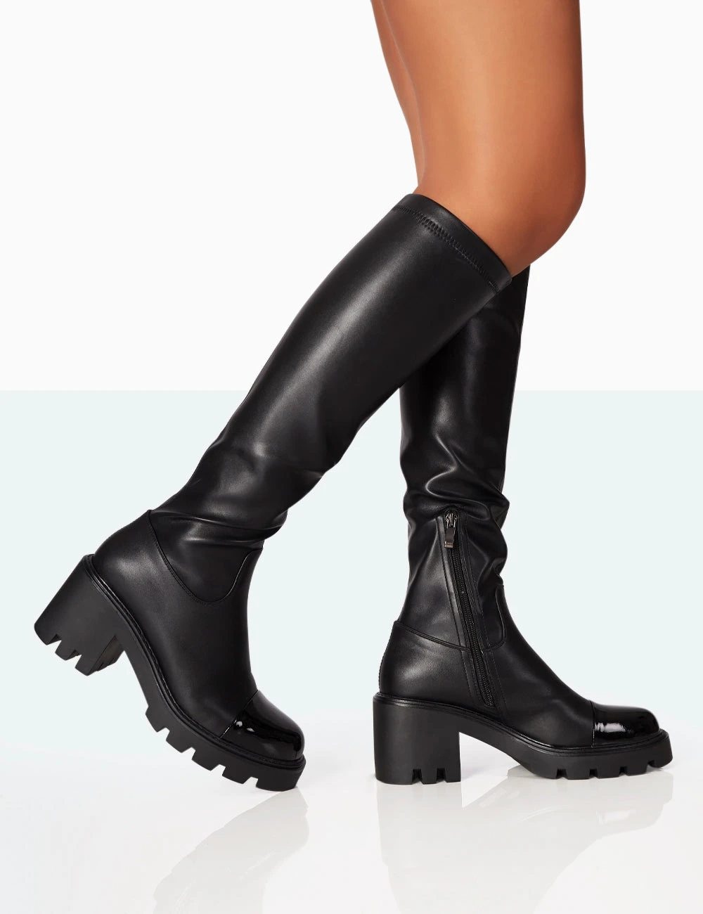 Fletch Black Pu Chunky Sole Over The Knee Boot 2 Fletch Black Pu Chunky Sole Over The Knee Boot - Image 2