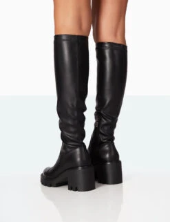 Fletch Black Pu Chunky Sole Over The Knee Boot 7 Fletch Black Pu Chunky Sole Over The Knee Boot -Boots Store 771A7050