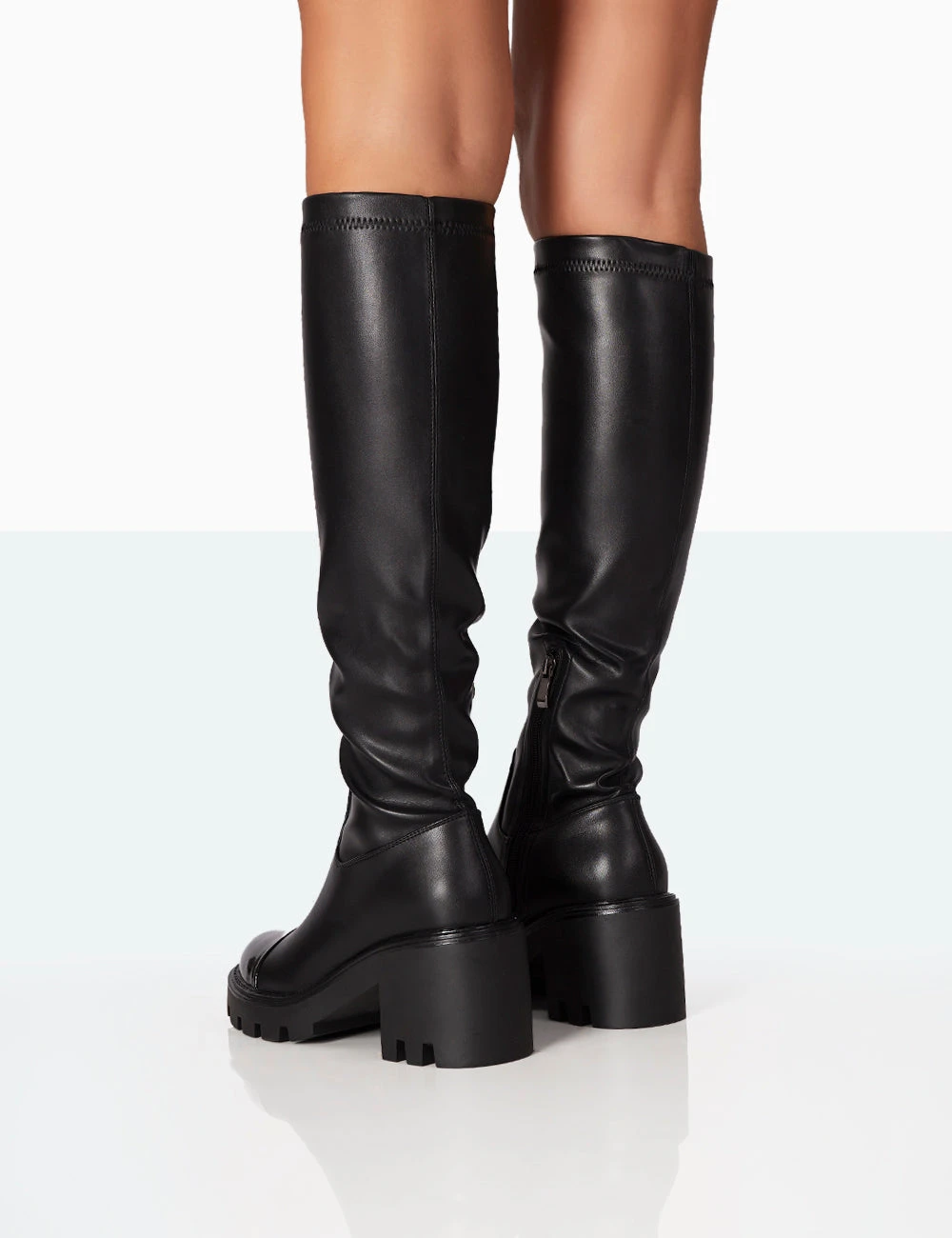 Fletch Black Pu Chunky Sole Over The Knee Boot 4 Fletch Black Pu Chunky Sole Over The Knee Boot - Image 4