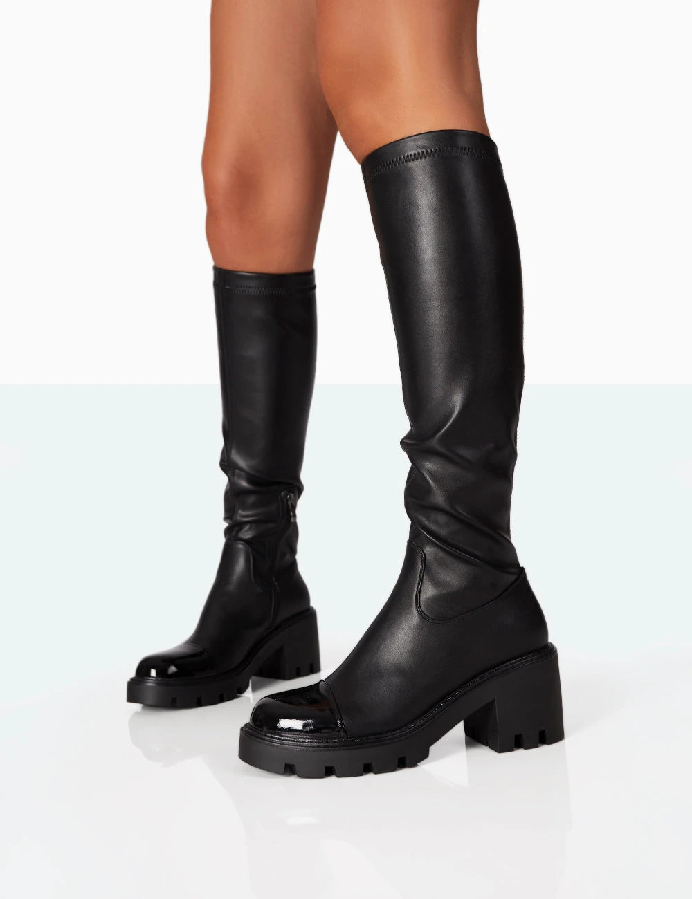 Fletch Black Pu Chunky Sole Over The Knee Boot 3 Fletch Black Pu Chunky Sole Over The Knee Boot - Image 3