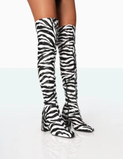 Meridian Zebra Grain PU Block Heel Over The Knee High Boots -Boots Store 771A7058