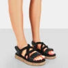 Miami Wide Fit Black Rope Flatform Lace Up Sandals