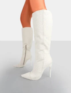 Horizon Linen Ecru Stiletto Knee High Boots -Boots Store 771A7742