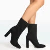 Bridget Black Nylon Pointed Toe Block Heeled Ankle Boots