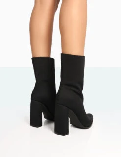 Bridget Black Nylon Pointed Toe Block Heeled Ankle Boots 6 Bridget Black Nylon Pointed Toe Block Heeled Ankle Boots -Boots Store 771A7841