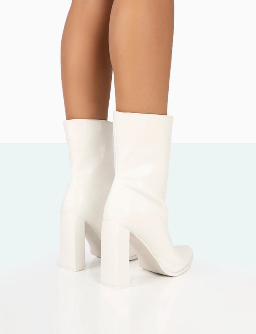Bridget White PU Pointed Toe Block Heeled Ankle Boots 4 Bridget White PU Pointed Toe Block Heeled Ankle Boots - Image 4
