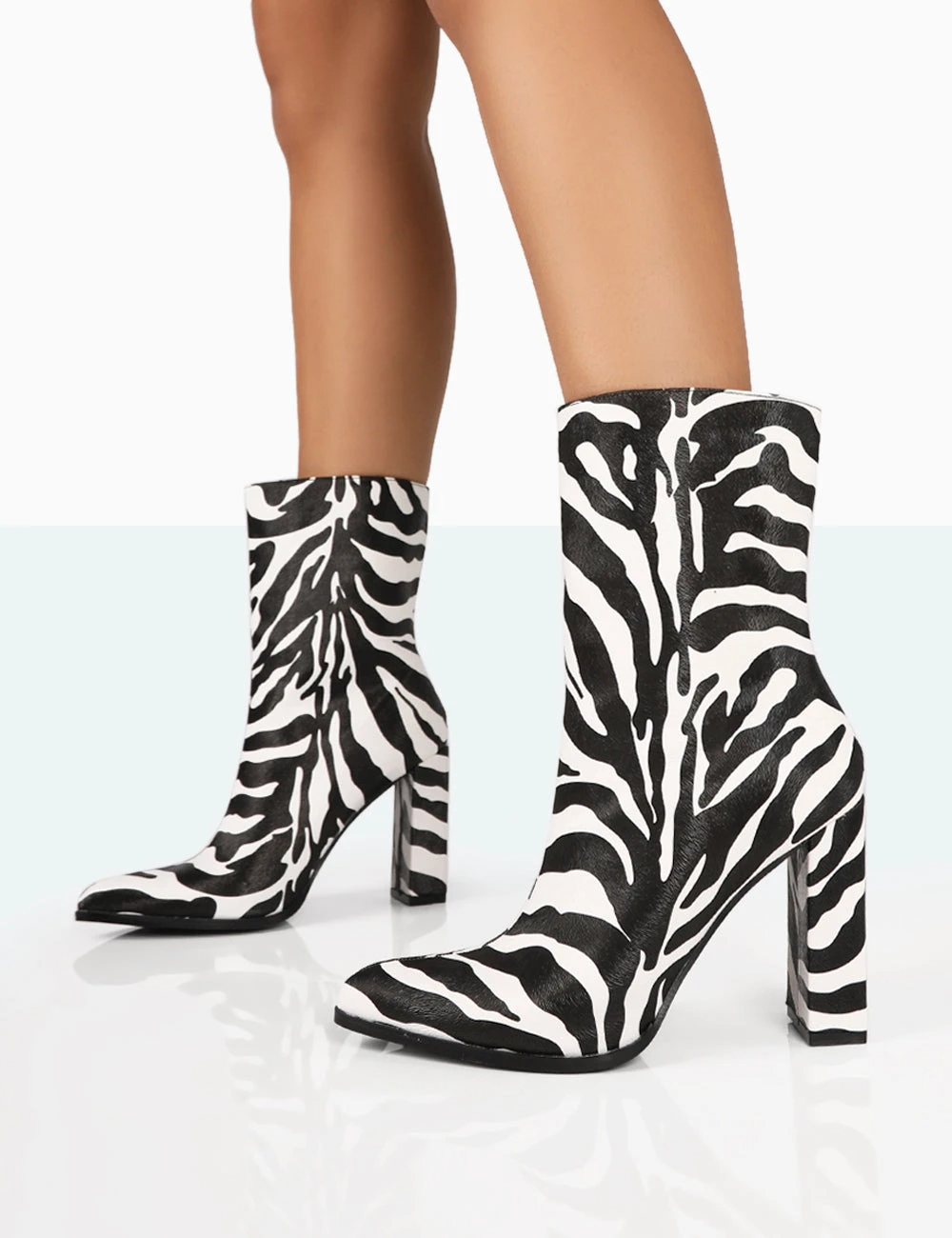 Bridget Zebra Printed PU Pointed Toe Block Heeled Ankle Boots 2 Bridget Zebra Printed PU Pointed Toe Block Heeled Ankle Boots - Image 2