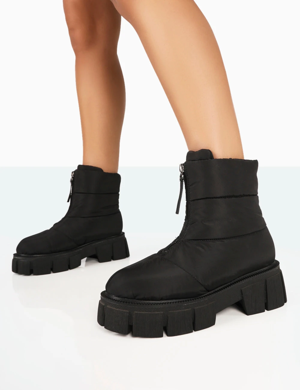 Puffy Black Nylon Zip Up Chunky Sole Snow Ankle Boots 2 Puffy Black Nylon Zip Up Chunky Sole Snow Ankle Boots - Image 2
