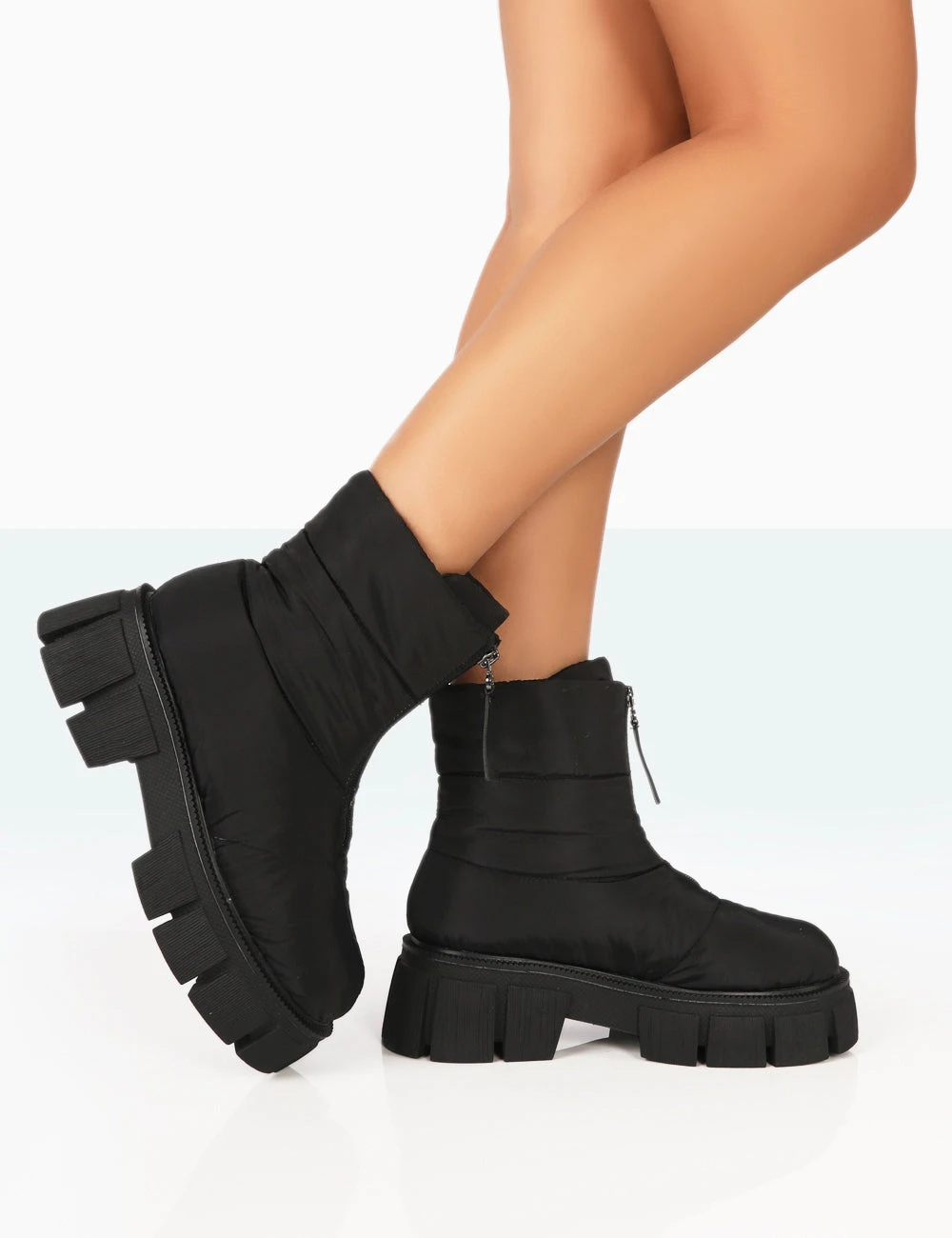 Puffy Black Nylon Zip Up Chunky Sole Snow Ankle Boots 3 Puffy Black Nylon Zip Up Chunky Sole Snow Ankle Boots - Image 3