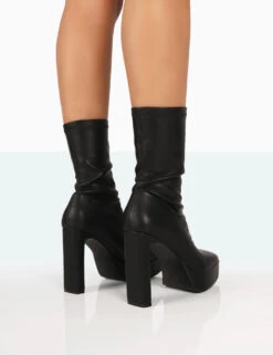 Domini Black Pu Platform Ankle Slim Heeled Boots -Boots Store 771A8040