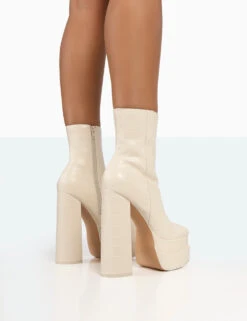 Supine Ecru Patent Croc Chunky Heeled Platform Ankle Boots 7 Supine Ecru Patent Croc Chunky Heeled Platform Ankle Boots -Boots Store 771A8090