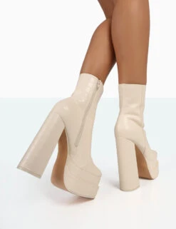 Supine Ecru Patent Croc Chunky Heeled Platform Ankle Boots 8 Supine Ecru Patent Croc Chunky Heeled Platform Ankle Boots -Boots Store 771A8093