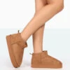 Shorty Tan Faux Suede Ultra Mini Chunky Ankle Boots