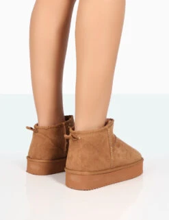 Shorty Tan Faux Suede Ultra Mini Chunky Ankle Boots -Boots Store 771A8185