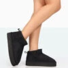 Shorty Black Faux Suede Ultra Mini Chunky Ankle Boot