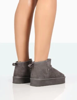 Shorty Grey Faux Suede Ultra Mini Chunky Ankle Boots -Boots Store 771A8194