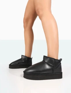 Shorty Black PU Ultra Mini Chunky Ankle Boots -Boots Store 771A8196