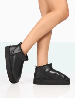 Boots Store 36 Shorty Black PU Ultra Mini Chunky Ankle Boots