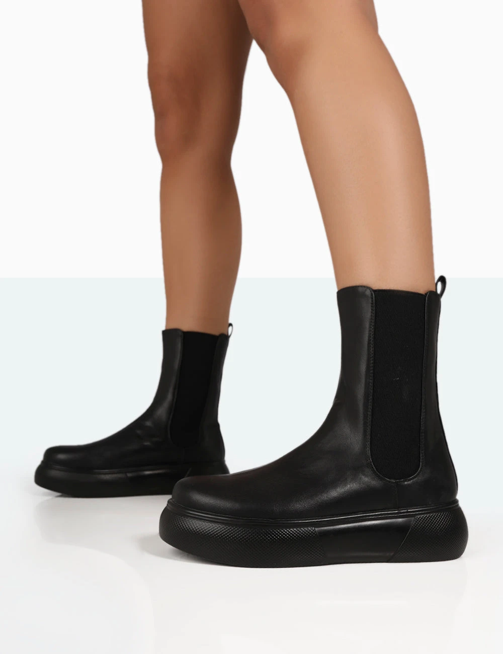 Pisa Black Pu Chunky Rubber Sole Chelsea Boots 2 Pisa Black Pu Chunky Rubber Sole Chelsea Boots - Image 2