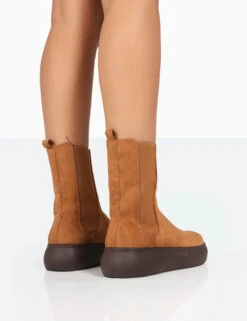 Pisa Tan Chunky Rubber Sole Chelsea Boots -Boots Store 771A8236