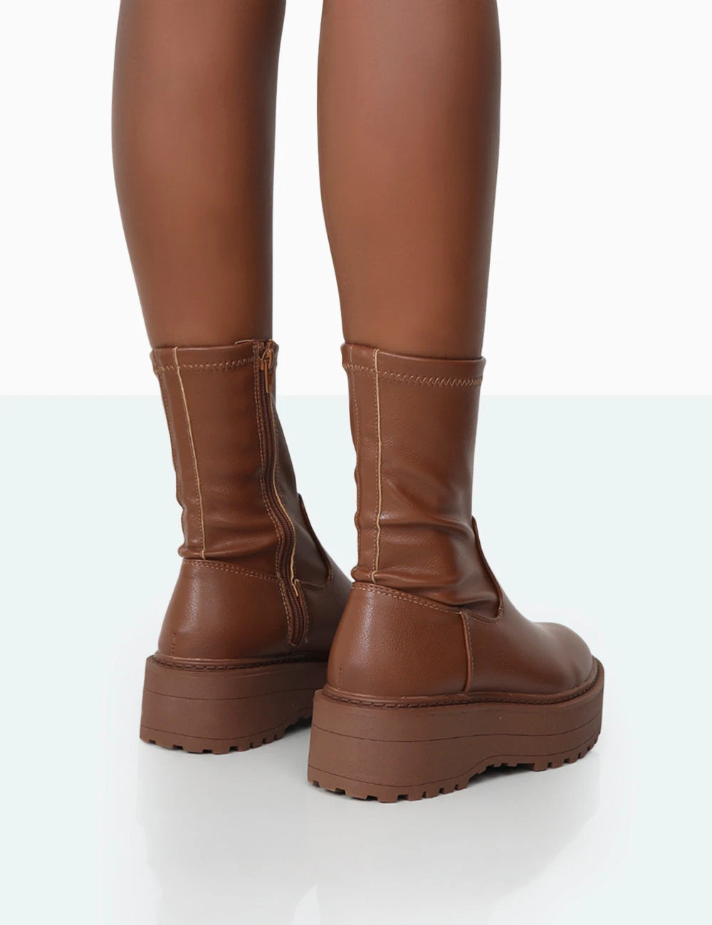 Auden Mocha PU Chunky Sole Ankle Boots 4 Auden Mocha PU Chunky Sole Ankle Boots - Image 4