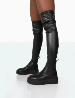 Pheonixe Black Pu Chunky Sole Round Toe Over The Knee Boots 6 Pheonixe Black Pu Chunky Sole Round Toe Over The Knee Boots -Boots Store 771A9907 9074fa4e 2060 4d69 864d 1ac30fb3c698