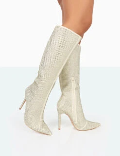 Lexi Gold Diamante Stiletto Knee High Boots -Boots Store 771A9951 10a2a902 3e7d 4341 88f3 4a2120b38975