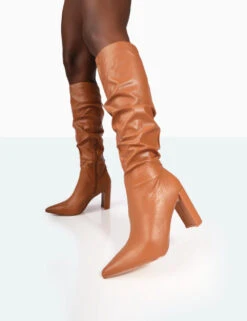 Mine Caramel PU Pointed Toe Block Heeled Knee High Boots -Boots Store 771A9956 e780c347 29b9 46e3 b436 8e76d3366336