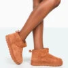 Flurry Chestnut Brown Faux Suede Ultra Mini Ankle Boots