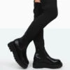 New-Me Black Pu And Knit Over The Knee Chunky Sole Sock Fit Boots