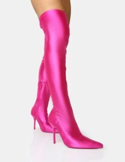 Instinct Pink Lycra Pointed Toe Stiletto Thigh High Boots -Boots Store 9 071e5e69 99b9 4cc6 aa4d 2f9828a1d6a4
