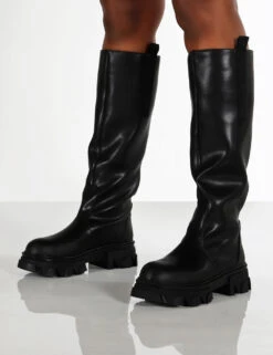 Genius Black Wide Fit Knee High Chunky Sole Boots -Boots Store GENIUS BLACK1 f25cfec5 019e 4239 8af8 b9ef76a28bf2