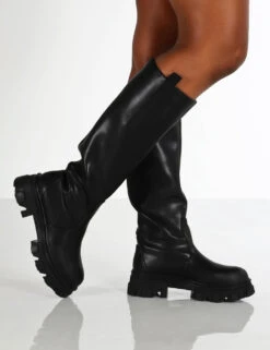Genius Black Wide Fit Knee High Chunky Sole Boots -Boots Store GENIUS BLACK 857dd9ed b6c3 48a3 b205 936b0d8c62c6