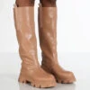 Genius Wide Fit Tan Knee High Platform Chunky Sole Boots