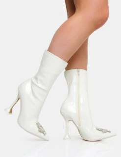 Modena Ecru Patent Diamante Broach Cake Stand Heel Ankle Boot -Boots Store IMG 0613copy