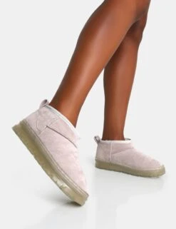 Bambi Light Grey Faux Suede Ultra Mini Ankle Boots -Boots Store IMG 0711
