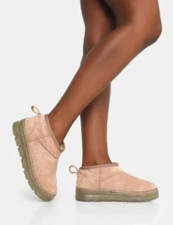 Bambi Beige Faux Suede Ultra Mini Ankle Boots -Boots Store IMG 0712