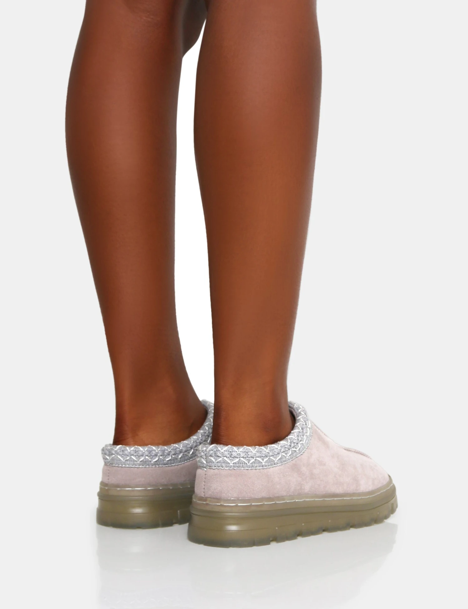 Nala Light Grey Faux Suede Embroidered Slipper Platform Boots 2 Nala Light Grey Faux Suede Embroidered Slipper Platform Boots - Image 2