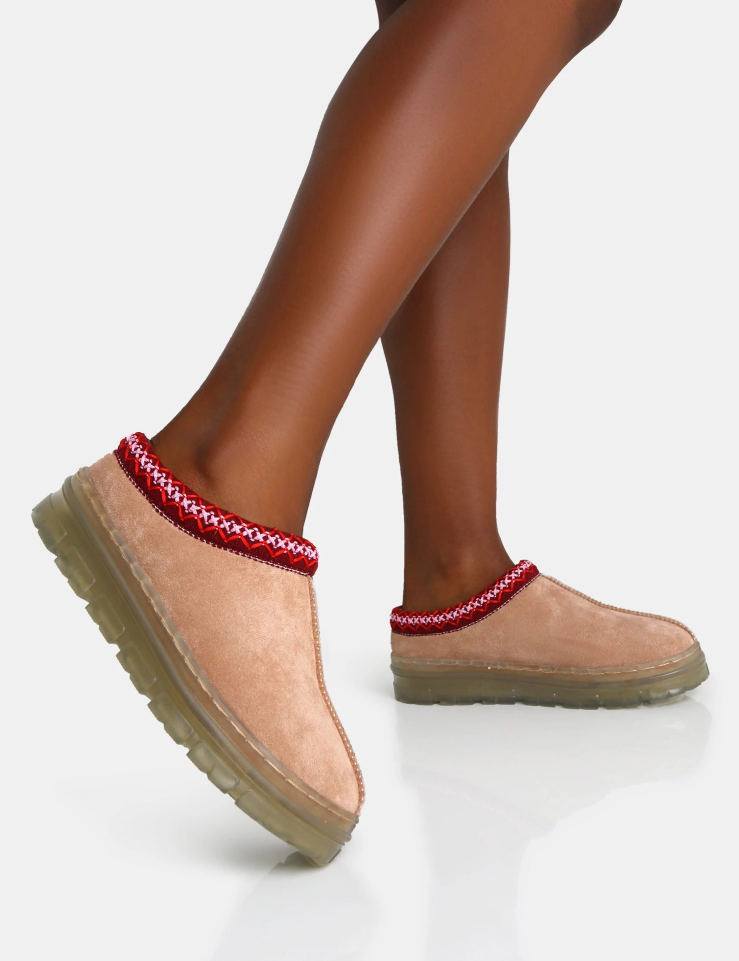 Nala Beige Faux Suede Embroidered Slipper Platform Boots 4 Nala Beige Faux Suede Embroidered Slipper Platform Boots - Image 4