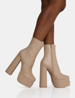 Supine Nude PU Chunky Heeled Platform Ankle Boots -Boots Store IMG 1209