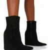 Getaway Black Faux Suede Wedged Heeled Ankle Boot