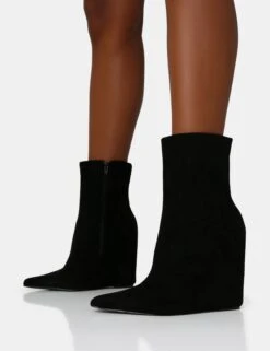 Getaway Black Faux Suede Wedged Heeled Ankle Boot -Boots Store IMG 1378