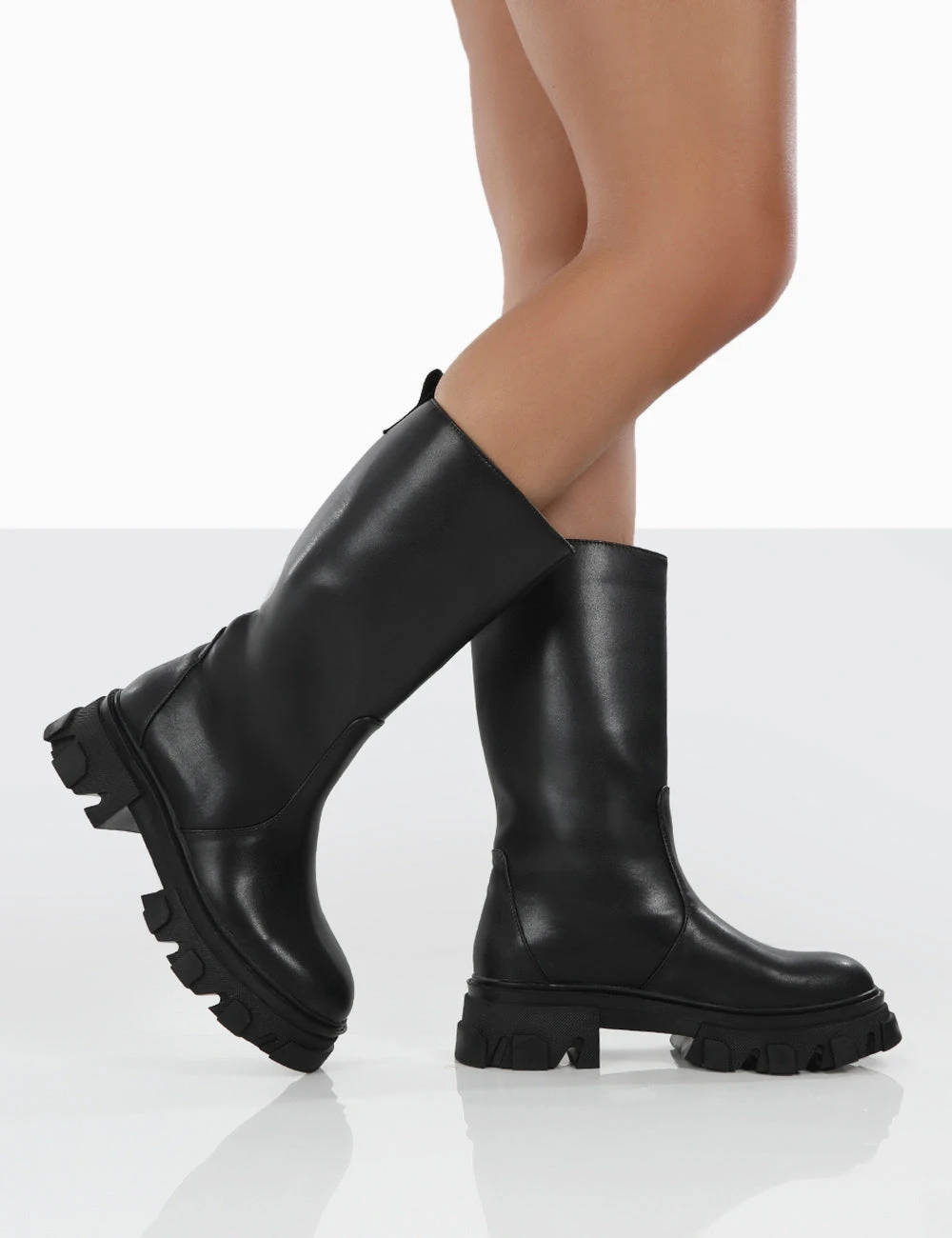 Jolie Black Pu Knee High Chunky Sole Long Boots 4 Jolie Black Pu Knee High Chunky Sole Long Boots - Image 4