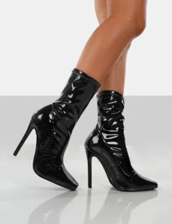 Lars Black Patent Wide Fit Sock High Heeled Stiletto Ankle Boots 6 Lars Black Patent Wide Fit Sock High Heeled Stiletto Ankle Boots -Boots Store LARSBLACKPATENTWFWALKING1