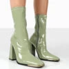 Liberty Green Pu Sock High Heeled Ankle Boots